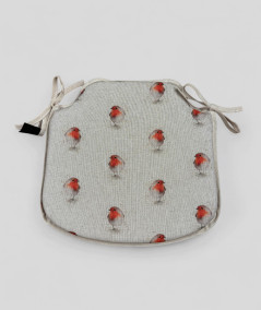 Beige spindle shaped non-slip seat pads with a red robin print