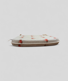 Beige, extra thick spindle shaped non-slip seat pads with a red robin print