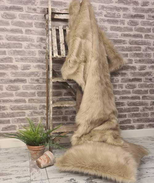 Luxury long haired plain beige faux fur blanket