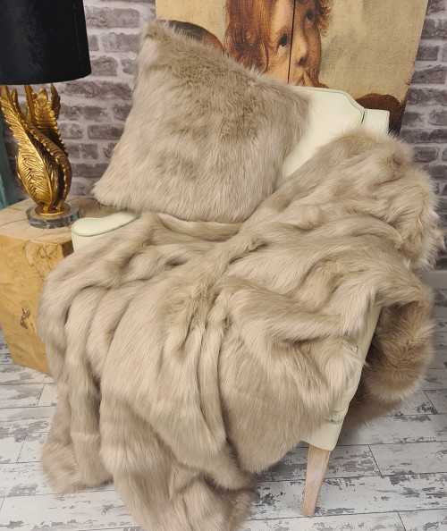 Luxury long haired plain beige faux fur bedspread