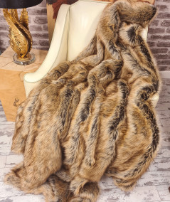 Luxury long-haired beige and brown faux fur blanket