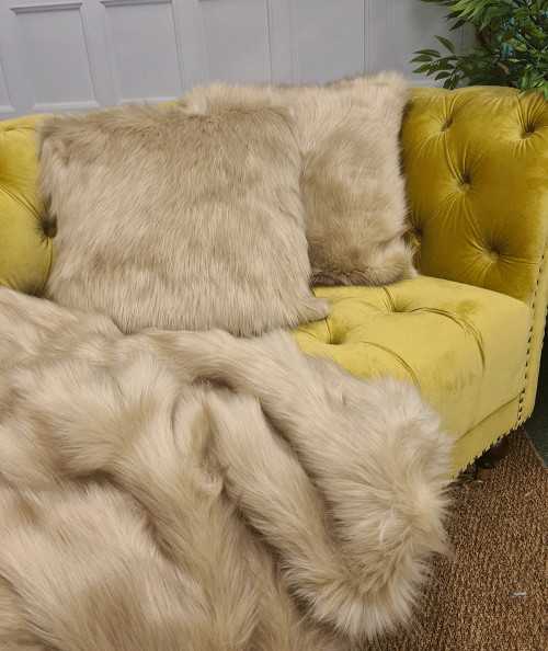 Camel faux fur cushions