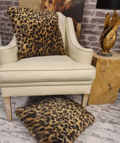 Leopard print faux fur cushions