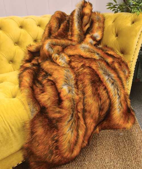 Luxury long haired ginger faux fur throw