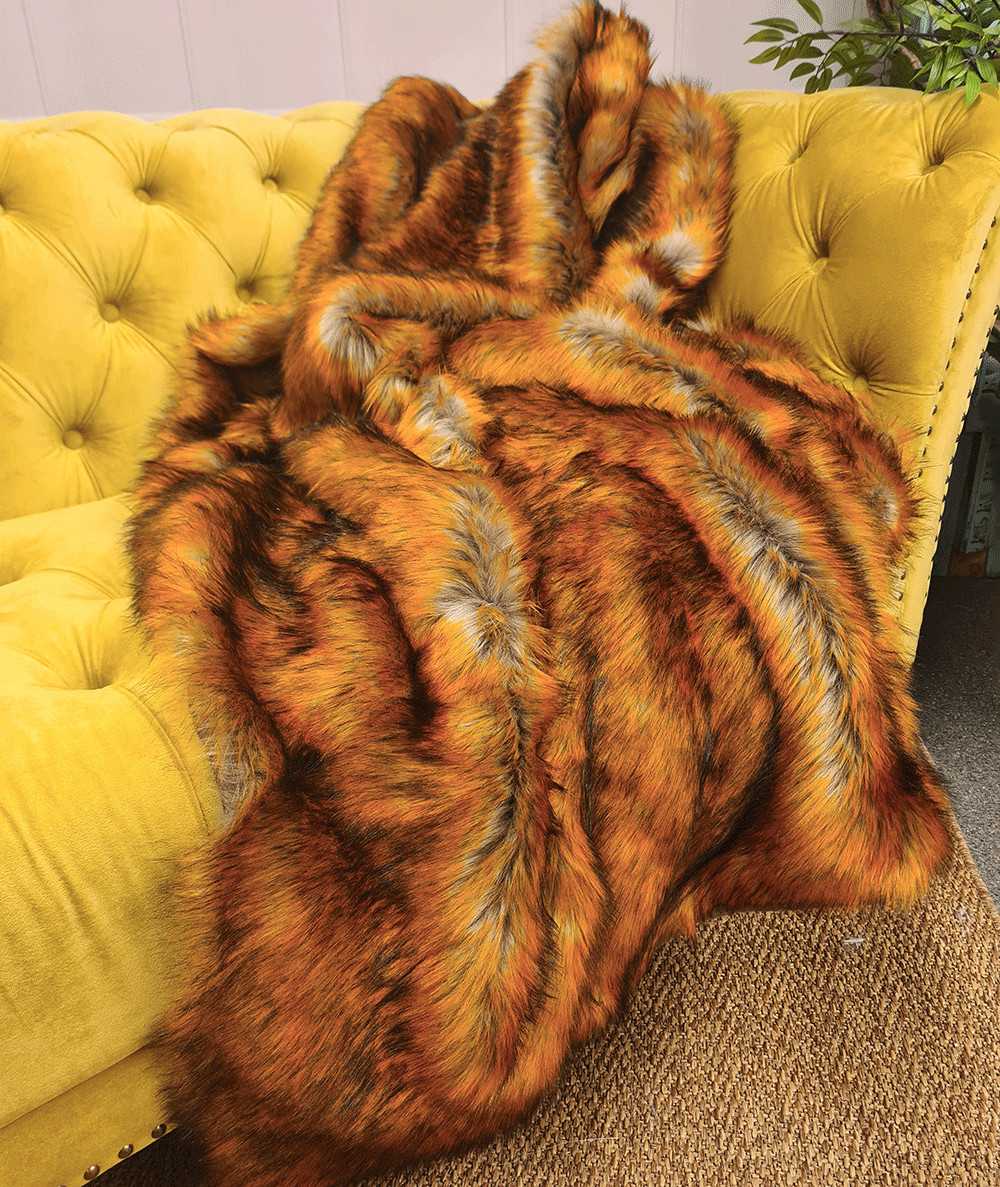 Luxury long haired ginger faux fur throw