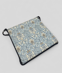 Blue patterned square shaped chair cushions