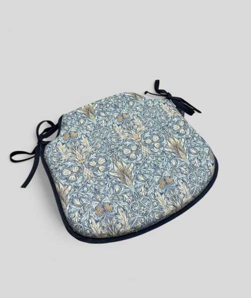 Extra thick blue patterned spindle shaped chair cushions