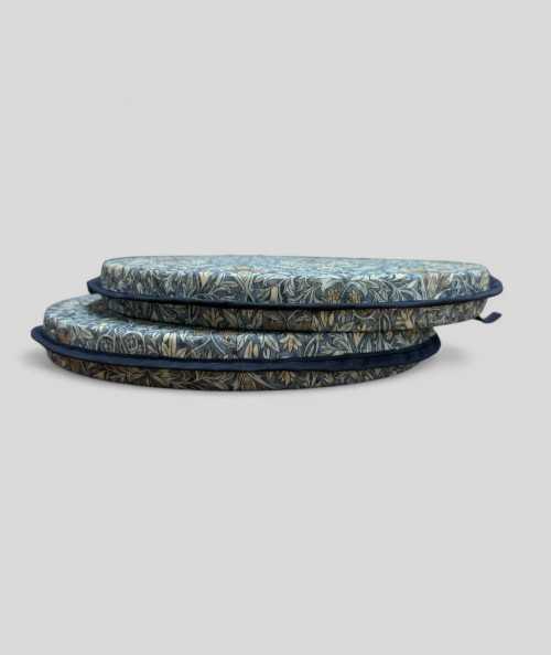 Blue patterned round bistro seat cushions