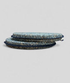 Blue patterned round bistro seat cushions