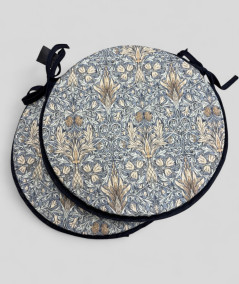 Blue patterned circular bistro seat pads