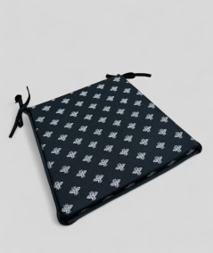 Black tapered chair cushion with a silver foil small bee design