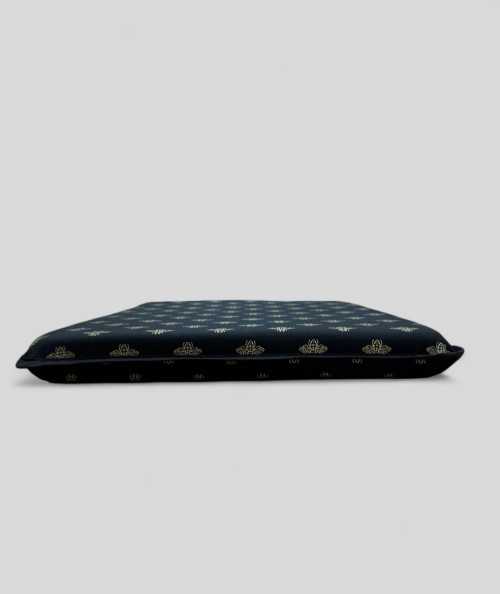 Black tapered seat cushions with an all over small gold bee print