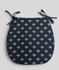 Black classic D shaped seat pads with an all over small gold bee print