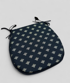 Black classic D shaped chair cushions with an all over small gold bee print