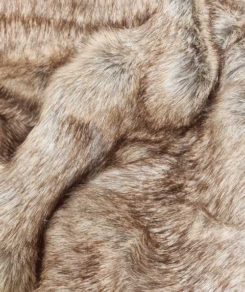 Two-tone beige and chestnut brown faux fur craft fabric