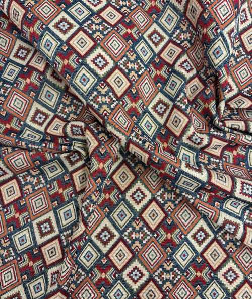 Multi-coloured geometric patterned fabric