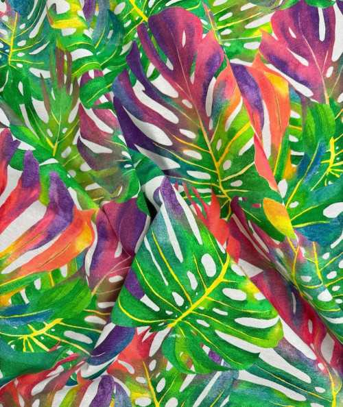 Multi-coloured tropical leaf craft fabric