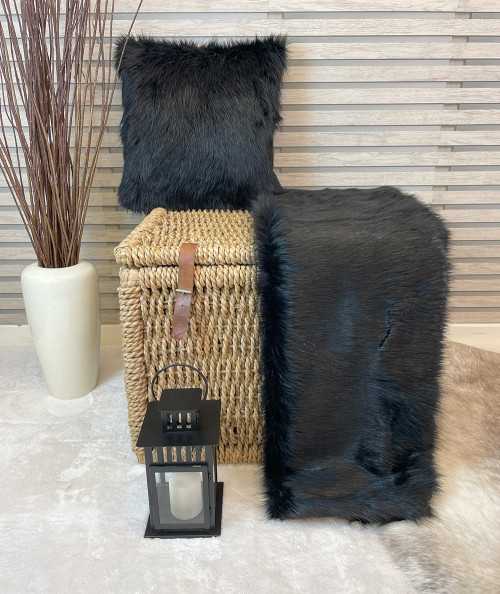 Plain Black Fur Bed Runner