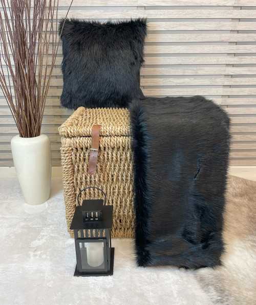 Plain Black Fur Bed Runner