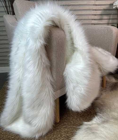 Long-haired white faux fur bed runner