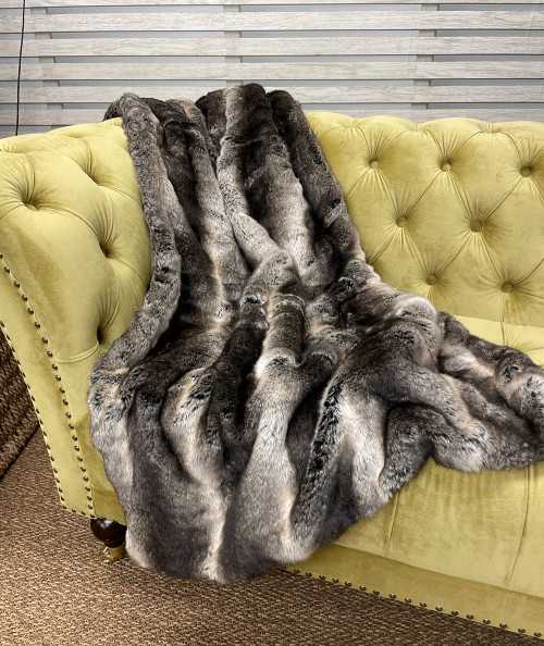 Brown And Beige Dark Chinchilla Faux Fur Bed Runner