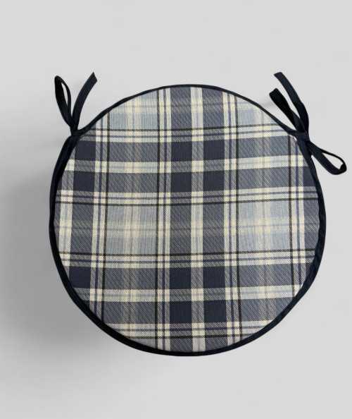 Highland Check Denim Round Bistro Seat Pads