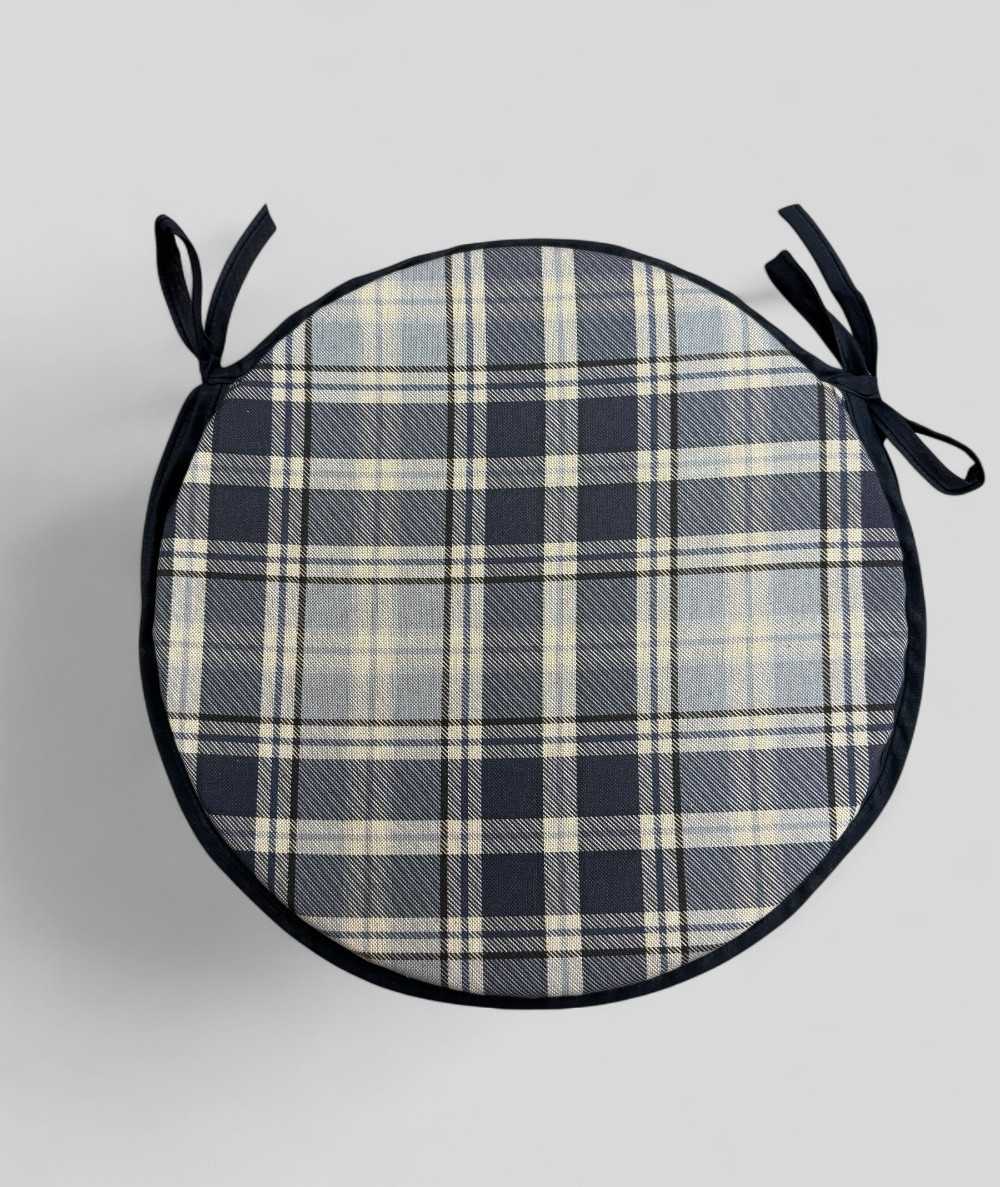 Highland Check Denim Round Bistro Seat Pads