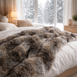 Coperta in Finta Pelliccia a Righe Grigie | Coperta in Finta Pelliccia Lupo Grigio