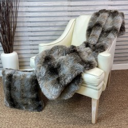 Grey Striped Faux Fur Throw | Fake Fur Throw Grey Wolf