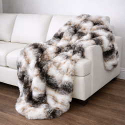 White Striped Fur Throw | Italian Wolf Faux Fur Throw | Faux Pelt Blanket