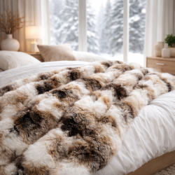 White Striped Fur Throw | Italian Wolf Faux Fur Throw | Faux Pelt Blanket