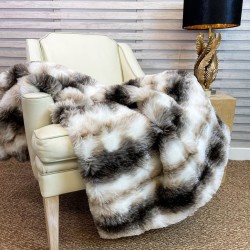 White Striped Fur Throw | Italian Wolf Faux Fur Throw | Faux Pelt Blanket