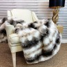 White Striped Fur Throw | Italian Wolf Faux Fur Throw | Faux Pelt Blanket