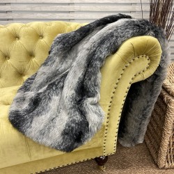 Black Striped Faux Fur Blanket | Wolf Faux Fur Throw