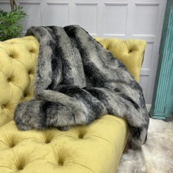 Black Striped Faux Fur Blanket | Wolf Faux Fur Throw