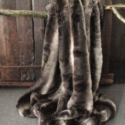 Coperta in Finta Pelliccia Scura | Coperta di Lusso in Pelliccia a Strisce | Chinchilla Scuro