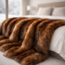 Fox Fur Faux Throw Blanket | Long Hair Brown Fur Throw | Raynard