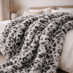 Leopardenmuster Kunstpelzdecke | Tiermuster Pelzdecke | Grauer Leopard