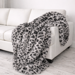 Leopard Print Faux Fur Throw | Animal Print Fur Throw | Grey Leopard