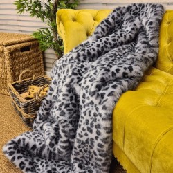 Leopardenmuster Kunstpelzdecke | Tiermuster Pelzdecke | Grauer Leopard