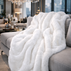 Jeté en fausse fourrure crème | Jeté en fausse fourrure Richmond crème