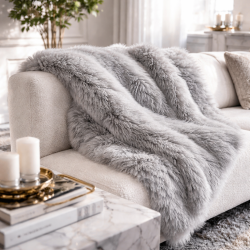 Light Grey Faux Fur Throw | Large Grey Sofa Throw | Gray Fur Throws