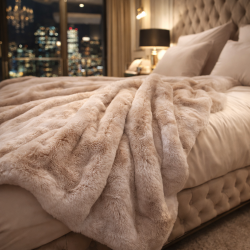 Plaid en fausse fourrure beige | Couverture en fausse fourrure | Plaid en fourrure d'amande Richmond
