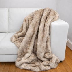Plaid en fausse fourrure beige | Grand plaid en fausse fourrure | Plaid en fausse fourrure de loup de toundra