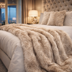 Beige Faux Fur Throw | Grote Faux Fur Throw | Tundra Wolf Fur Throw