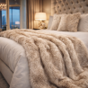 Beige Faux Fur Throw | Large Faux Fur Throw | Tundra Wolf Fur Throw