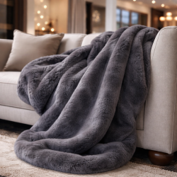 Gray Faux Fur Throw | Grey Fur Blanket | Richmond Graphite Throw