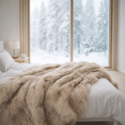 Beige Imitatiebont Plaid | Bed Imitatiebont Plaid | Langharig Bont Plaid