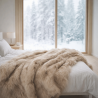 Plaid en fausse fourrure beige | Plaid en fausse fourrure pour lit | Plaid en fourrure à longs poils