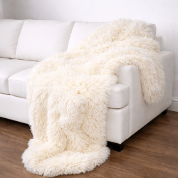 Couverture en fourrure mongole | Jeté en fausse peau de mouton | Jeté en fourrure crème